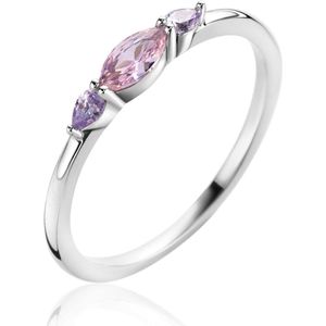 ZINZI zilveren ring bezet met ovale zirconia's in roze en lila ZIR2498