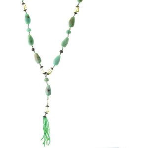 Behave Lange ketting met blauw groene kralen 75 cm