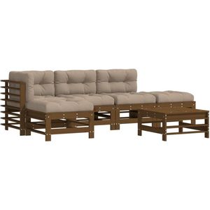 vidaXL - 6-delige - Loungeset - met - kussens - grenenhout - honingbruin