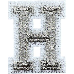 Alfabet Letter Strijk Embleem Patch Zilver Wit Letter H / 3.5 cm / 4.5 cm