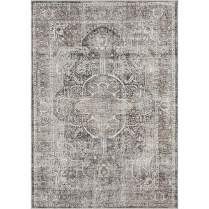 Vloerkleed vintage 160x230 cm - laagpolig retro - Wasbaar- voor binnen - Grijs-Bruin - Rechthoek - Oosterse stijl - ZEN Tapijt by The Carpet