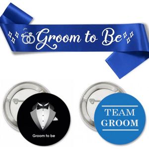 Groom to Be set met sjerp en buttons blauw zwart 14-delig - vrijgezellenfeest - vrijgezellenavond - sjerp - button - groom to be - bruidegom - trouwen - huwelijk