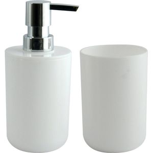 MSV Zeeppompje en drink/tandenborstel beker - badkamer set Porto - kunststof - wit