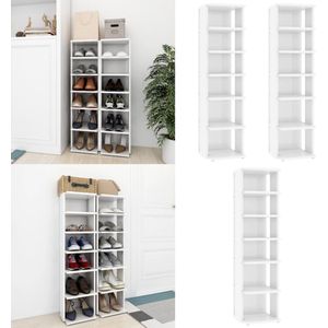 vidaXL Schoenenkasten 2 st 27,5x27x102 cm hoogglans wit - Schoenrek - Schoenrekken - Schoenenrek - Schoenenrekken