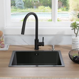 Auralum max Spoelbak Antraciet 50x43 cm - Spoelbak Keuken - Spoelbakken Keuken - Keuken Gootsteen - Keuken Gootsteen met Sifon en Afvoerzeefje - Met Zeepdispenser