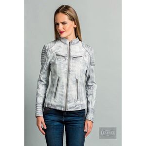 Urban 5884® - Angelina - Damesjas - Biker - Lams Leer - Soepel - Vintage Grijs- Getailleerd - Maat 5XL