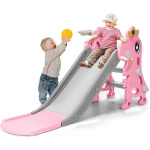 BellissiBo® Glijbaan Peuter - Glijbaan- Kinderglijbaan - Kunststof - Roze/Grijs - Binnen & Buiten – 3-6 Jaar – Compact & Veilig