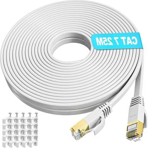 Cat7 Ethernet Kabel 25m - Platte Netwerkkabel - Hoge snelheid Internet Kabel 25 meter RJ45 LAN Patchkabel - Router PS5 Xbox Switch Modem - sneller dan cat6 & cat5.