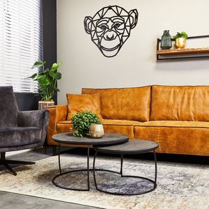 Salontafelset Rond set van 2 - Mangohout Zwart - Bijzettafels Set van 2 - Salontafel Zwart Rond - Bijzettafeltjes Woonkamer - Salon Tafel Mangohout Rond - Salontafel industrieel Landelijk - Tafeltje Set 2 stuks Zwart