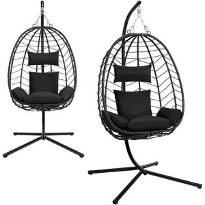 Schommelstoel - Hangende Ei-stoelen - Hangmat -Headrest - met Metalen Standaard - Zitkussen - Draagvermogen 150 kg - voor Tuin - Balkon - Terrasdecoratie - 102 x 100 x 196 cm - Antraciet