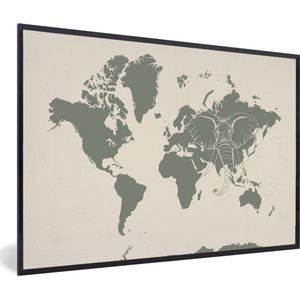 Fotolijst incl. Poster - Wereldkaart - Dieren - Olifant - 60x40 cm - Posterlijst