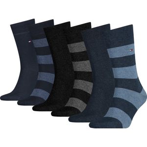 Tommy Hilfiger 6P sokken rugby stripe zwart & blauw - 39-42