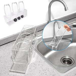 Bottle Holder, Set of 3 Acrylic Glass Dish Drainer Bottles with Drip Tray and Lid Holder, Bottle Drip Rack for Sodastream Crystal Glass Emil Bottles