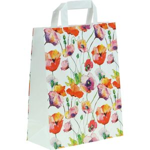 25 x Draagtassen ""Lente"" Van Gekleurd Kraftpapier Met Platte Oren 22x10x28cm / Kraft Papieren Tasjes Met Handvat bloemen/ Cadeautasjes met vlak handgrepen / geschenkzakjes ideaal voor verjaardag, winkelen,bruiloft