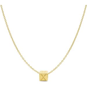 New Bling 9NBG-909X Gouden Letterhanger met Ketting - Letter X - Kubus - 4x4x4mm - Ankerschakel - 0,9 mm Breed - Lengte 38+4+3cm - 14 Karaat - Geelgoud