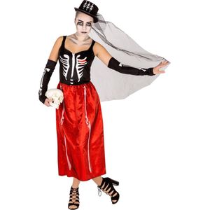 dressforfun - vrouwenkostuum Skeleton L - verkleedkleding kostuum halloween verkleden feestkleding carnavalskleding carnaval feestkledij partykleding - 300092