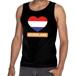 Zwart Nederland hart in vlag singlet/ mouwloos shirt heren -  Koningsdag/voetbal kleding M