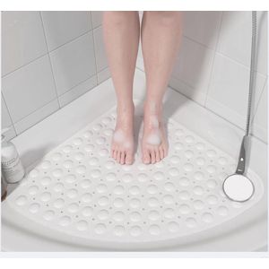 Douchemat antislip kwartcirkel badmat hoekdouche antislipmat halfrond met zuignappen en afvoergaten, 54x54cm, douchemat driehoekige badmat, machinewasbaar, wit