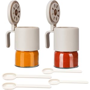 Belle Vous glazen kruidenpotjes set van 2-350 ml per potje - Voorraadpotten met klapdeksel en lepels - Kruiden potjes voor zout suiker en koffie