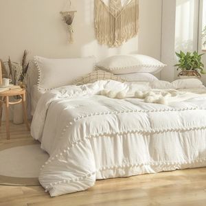 Ibenzoa® Stijlvol Boho Chic Beddengoedset met Pompon Franjes en Zachte Microvezel voor Luxe Comfort
