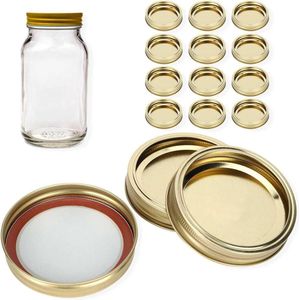 Inmaak Deksel Set - 12 stuks Brede Mond Mason Jar Deksels (Goud, 86 mm)