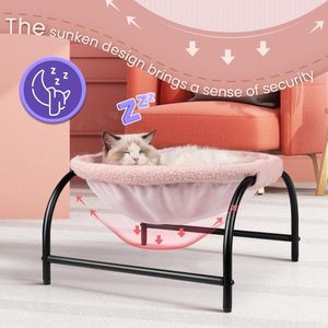 Winter kattenhangmat, 43×43×24cm ademend en volledig wasbaar vrijstaand kattenslaapbed - eenvoudige montage huisdierbed voor kat/kleine hond, ROZE
