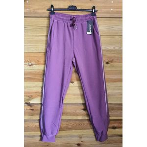 Sport broek voor dames vrouwen met zijzakken, PAARS kleur, band aan zijkanten, stretch broek Maat L/XL