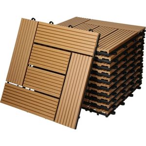 WPC terrastegels 30x30 cm set van 22 voor 2m² teak in houtlook mozaïek met drainage en kliksysteem