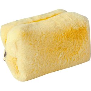 Titel:Pluche make-up tas met rits - Grote effen kleur reis toilettas voor dames en meisjes (Geel)