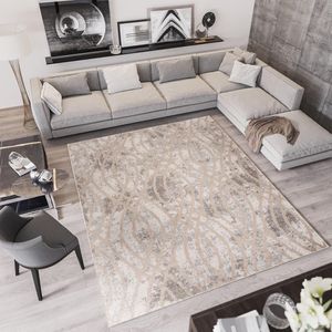 Tapiso Troya Vloerkleed Woonkamer Slaapkamer Beige Golven Design Eyecatcher Interieur Stijlvol Woonsfeer Modern Trendy Duurzaam Hoogwaardig Tapijt Maat - 120x170