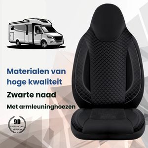Stoelhoezen voor Renault Master 3 bestelbus in pasvorm, set van 2 stuks - bestuurder 1 + 1 passagierszijde | Met armleuning hoezen | CBA104 | Zwart