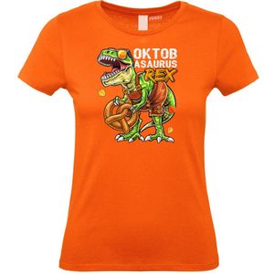 Dames T-shirt Oktobasaurus | Oktoberfest dames heren | Carnavalskleding heren dames | Foute party | Oranje dames | maat XS