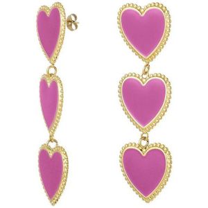 Bijoutheek Oorknoppen Triple Heart Enamel Fuchsia