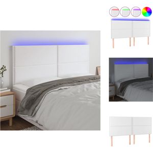 vidaXL LED-hoofdeinde - wit - 200 x 5 x 118/128 cm - verstelbare hoogte - duurzaam kunstleer - kleurrijke LED-verlichting - comfortabele ondersteuning - snijdbare LED-strip - inclusief 2 LED-strips - IP65 - Bedonderdeel