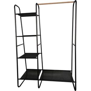 Perel Kledingrek met hangstang en 5 schappen, stevige ijzeren buisconstructie Ø 19 x 0.6 mm, ideaal voor het opbergen van kleding en accessoires, 100 x 40 x 150 cm, metaal, zwart