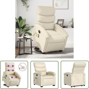 The Living Store Sta-op-massagestoel elektrisch kunstleer crèmekleurig - Elektrische Massagestoel - Sta-opstoel - Massagerugleuning - Voetenbank - Ergonomische Stoel