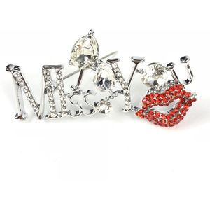 Broche Sierspeld Miss You Tekst 5.5 cm / 3.5 cm / Zilver Rood