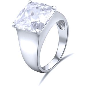 Quiges - 925 Zilveren Ring Klassiek Eenvoudig Strak Design Solitair met Zirkonia Kristal - QSR07319