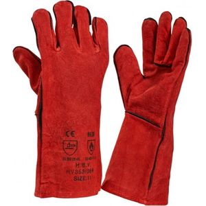 Lashandschoen rood, 5 vingers, 36cm kap