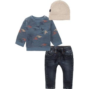Noppies - Kledingset - 3delig - Donkere jeans - Sweater - Beanie muts - Maat 68