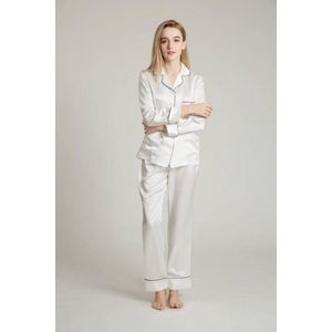 Dames zijden pyjama set , Crème wit, S