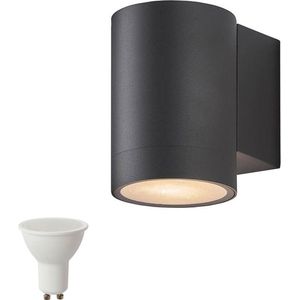 Buiten / Wandlamp modern cilinder GU10 fitting zand zwart waterdicht + 1x GU10 6W LED 3000K Warm wit