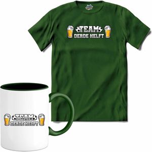 Team derde helft- Oranje elftal WK / EK voetbal kampioenschap - bier feest kleding - grappige zinnen, spreuken en teksten - T-Shirt met mok - Heren - Bottle Groen - Maat S