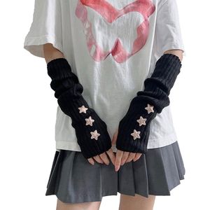 Allecto Plus - Gebreide Armwarmers Japanse Harajuku Cosplay - Y2K Stijl - Vingerloze Wanten - Duimgaten - Zwart - Voor Tieners - Cosplay Kostuum