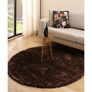 Rond hoogpolig vloerkleed velvet - Posh donkerbruin 280 cm rond