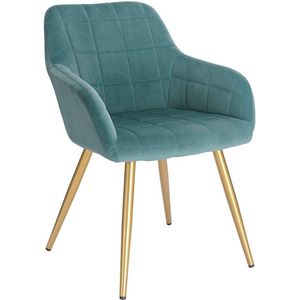 Eetkamerstoel Fluweel Gestoffeerd - Fauteuil - Gekruiste Metalen Poten - Comfortabel Zitvlak - 43cm x 55cm x 81cm