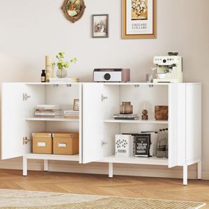 Modern dressoir met unieke belijning - 4-deurs - greeploze deur - voor eetkamer - woonkamer en keuken - wit