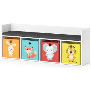 Vicco Luigi Kinderboekenkast – 31.2 x 53.4 cm met 4 vouwboxen opt.1 Wit met 4 vouwboxen opt.1