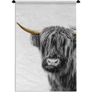 Wandkleed Schotse HooglanderKerst illustraties - Een schotse hooglander op een witte achtergrond Wandkleed katoen 90x135 cm - Wandtapijt met foto