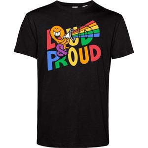 T-shirt Loud & Proud | Gay pride shirt kleding | Regenboog kleuren | LGBTQ | Zwart | maat 3XL